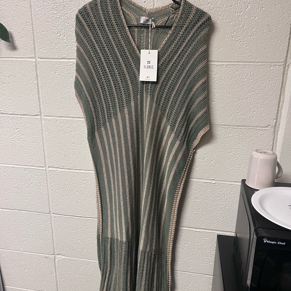 Floris Green and Cream knit Midi Dress